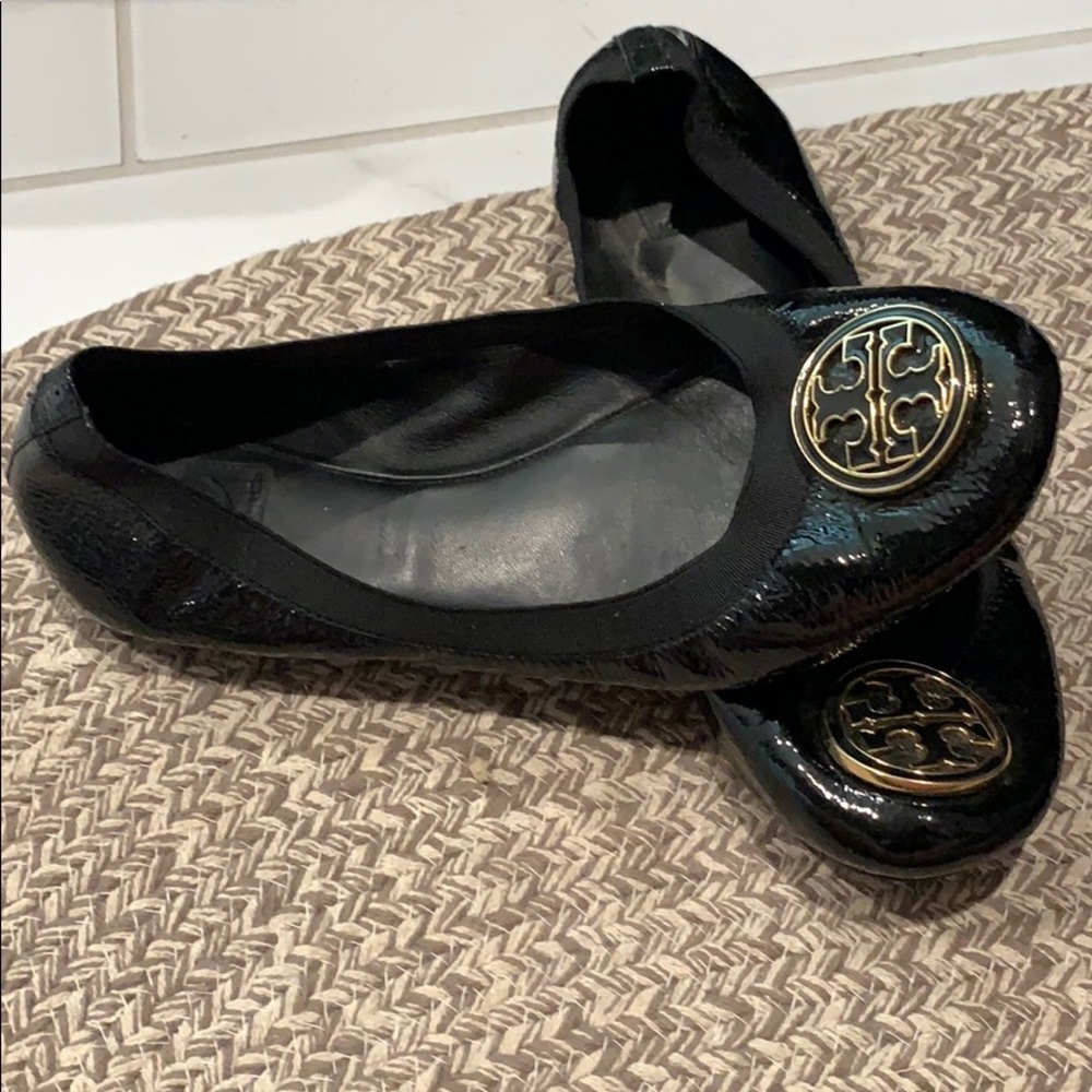 Tori Burch Black Patent Leather Ballet Flats